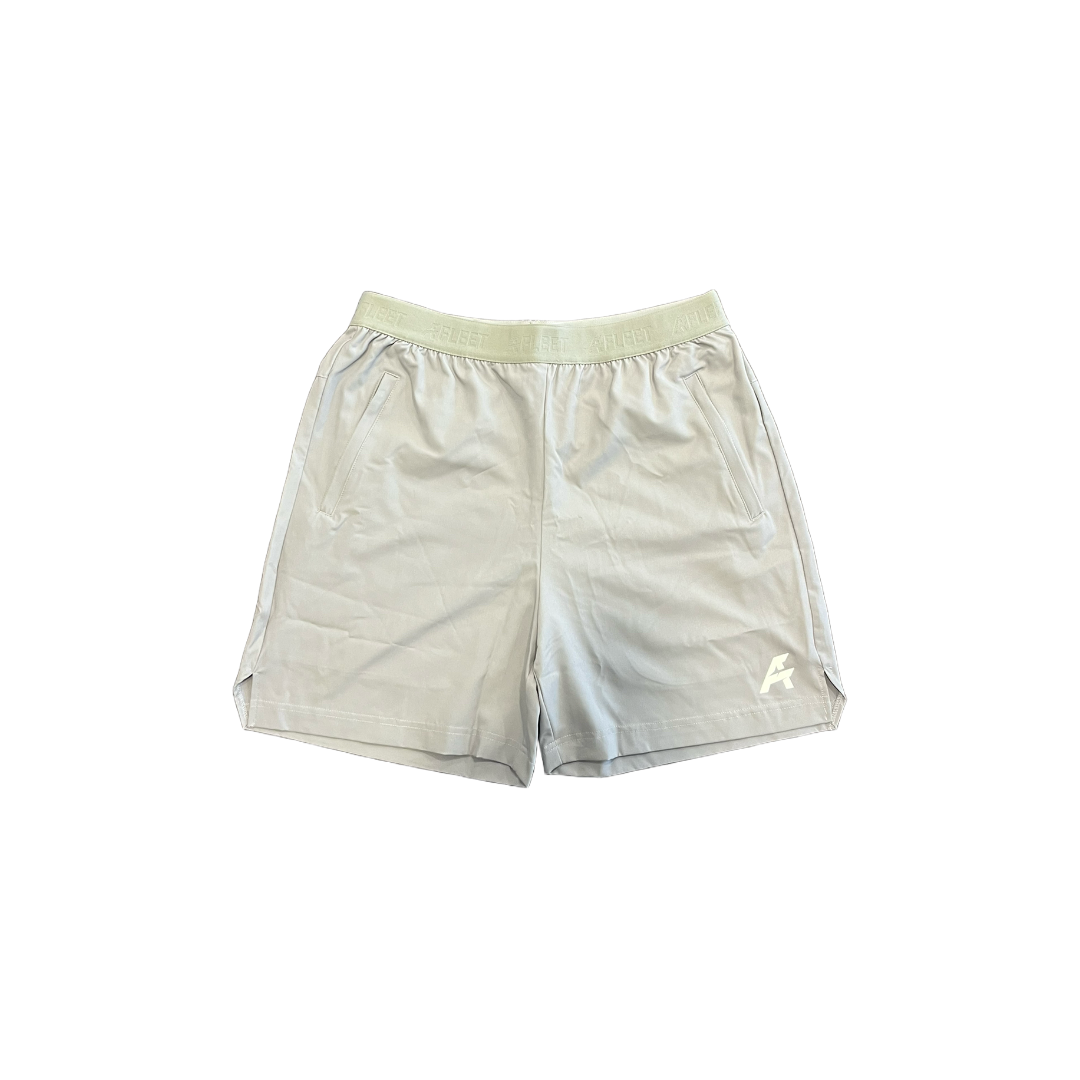 White shorts with a logo on a white background